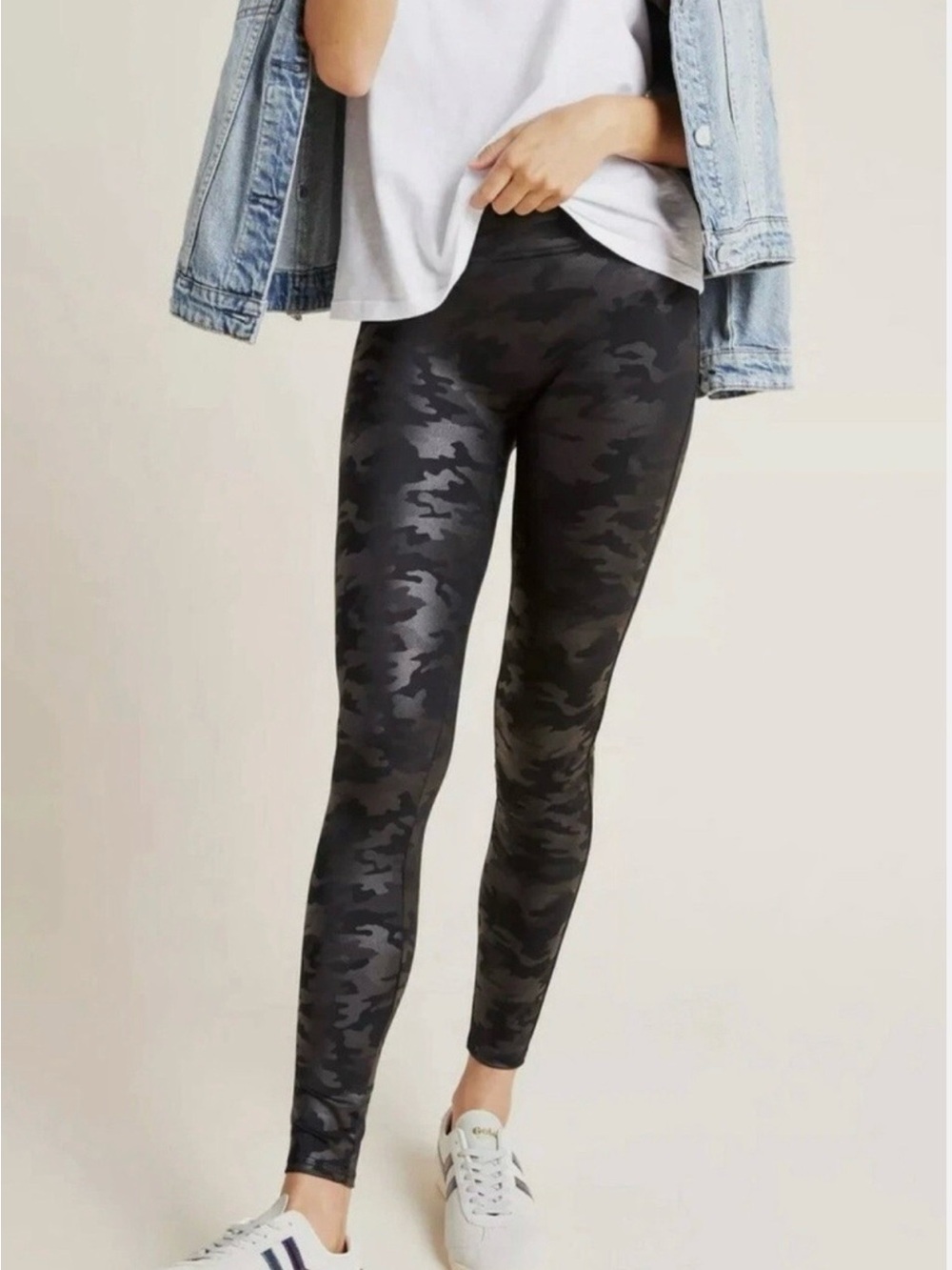 SPANX Camo Faux Leather Tummy Control Leggings Size L